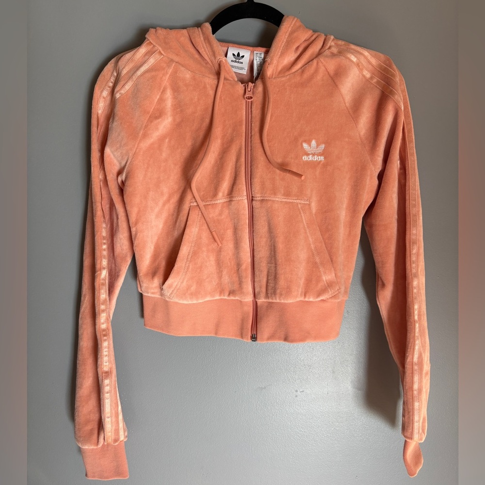 Adidas Women's Peach Zip-Up Crop Hoodie Y2K
